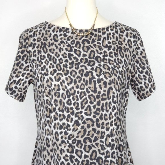 d & co. Leopard Animal Print Short Sleeve Pullover Top Size SP - Picture 2 of 9